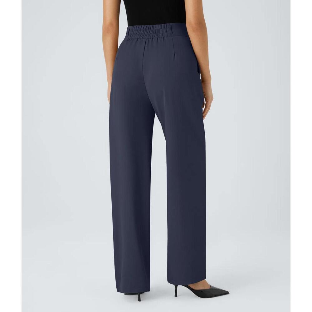 NWT Halara Flex™ High Waisted Shirred Straight Leg Navy Work Pants Size Medium - Picture 2 of 4